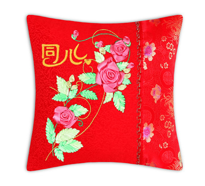 靠垫、抱枕-【正品】锦皓绣品厂家直供 丝带绣DIY 靠垫-- 永结同心(喜庆).